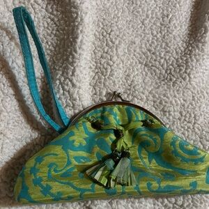 Vibrant Green and Blue Clutch with Tassels